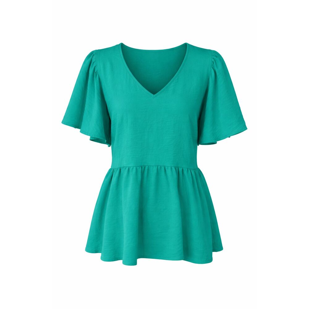 Entro Teal Peplum Blouse V Neck Flutter Sleeve Babydoll Flowy Top Sz. Small